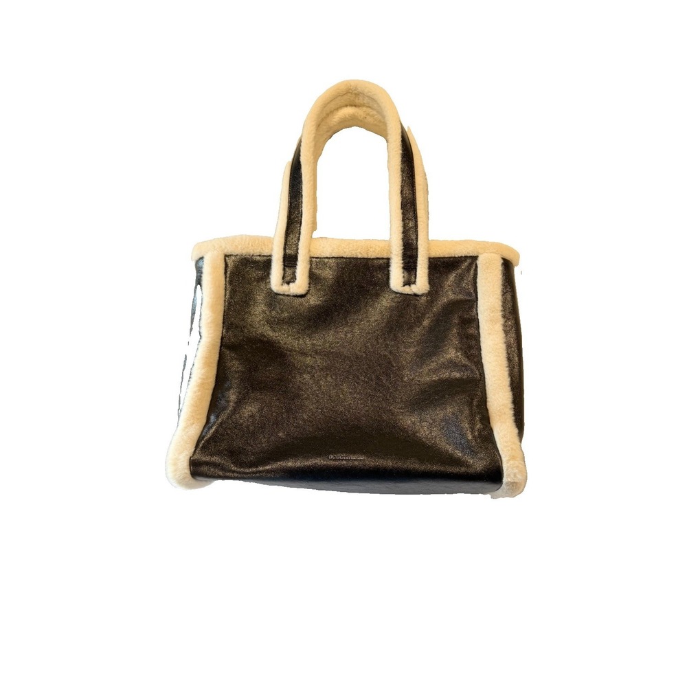 BCBGeneration Tote Black Faux Leather with White Faux Fur Trim 14x18